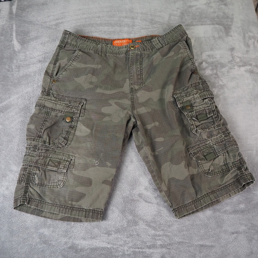 Lazer Utility‎ Workwear Ripstop Camo Cargo Shorts Sz 33 Y2K Baggy Camouflage